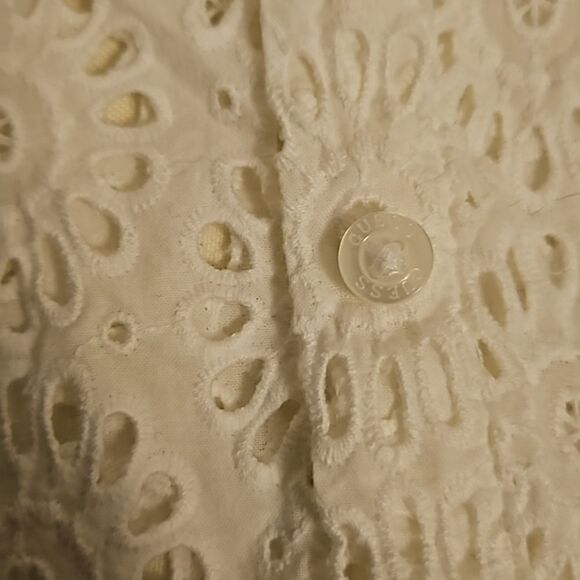 Guess Women's Embroidery Eyelet Button Front Crop Tie Front Shirt Small White - Picture 13 of 16